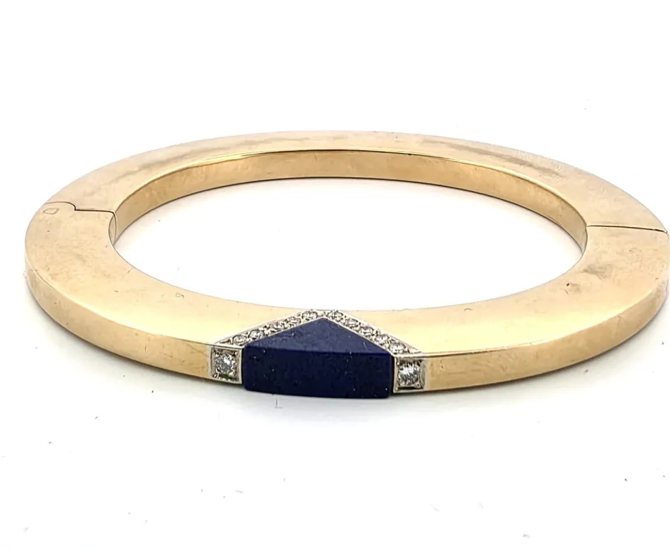 Bracelet manchette années 70 en or jaune 18 ct, lapis-lazuli et diamants made by 58 Facettes