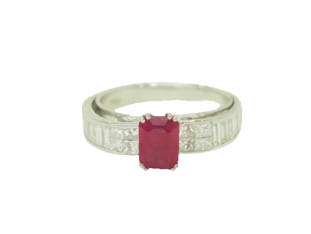 Bague en or blanc 18 carats avec rubis 1,30 ct et diamants 0,74 ct made by 58 Facettes