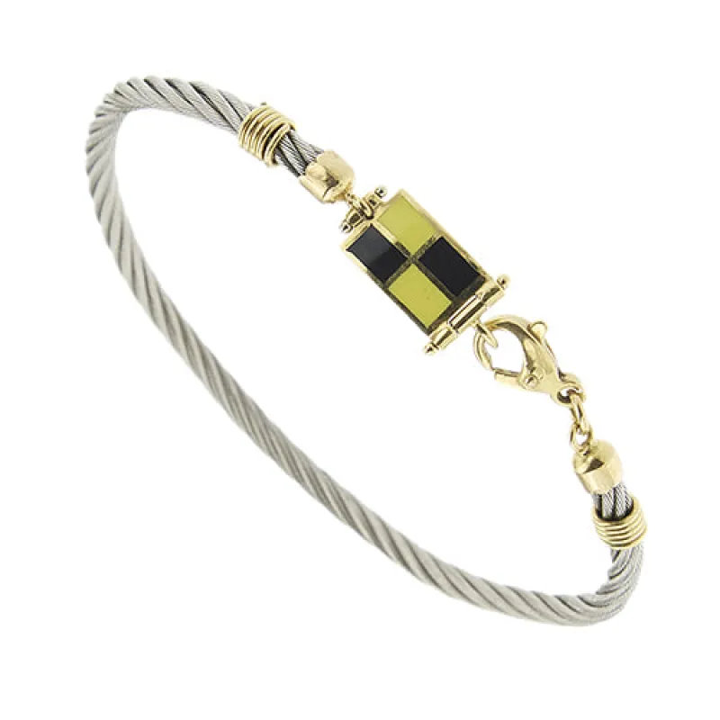 Bracelet avec pavillon nautique en acier et or jaune 18 ct made by 58 Facettes
