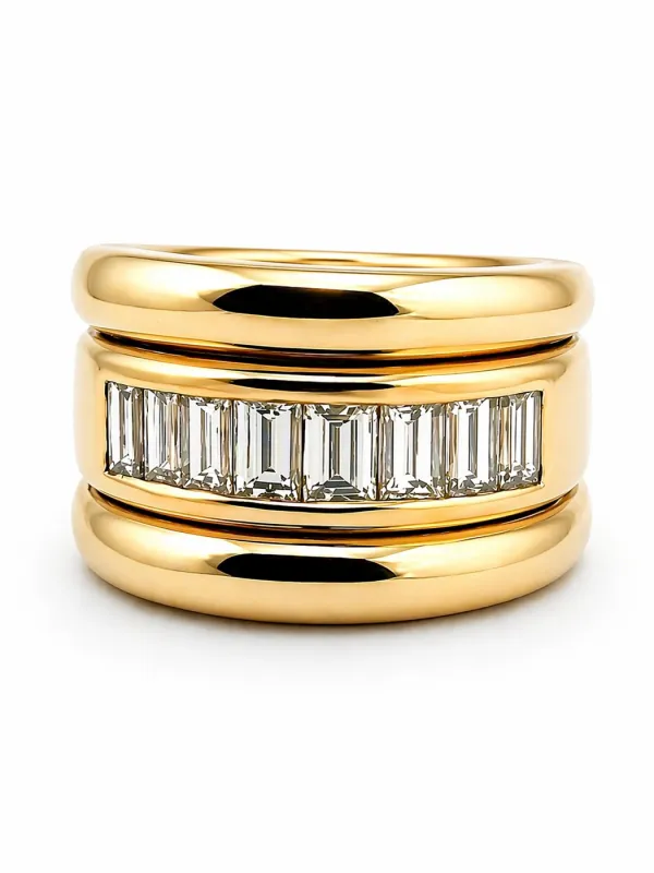 Bague en or jaune 18 carats sertie de diamants taille baguette made by 58 Facettes