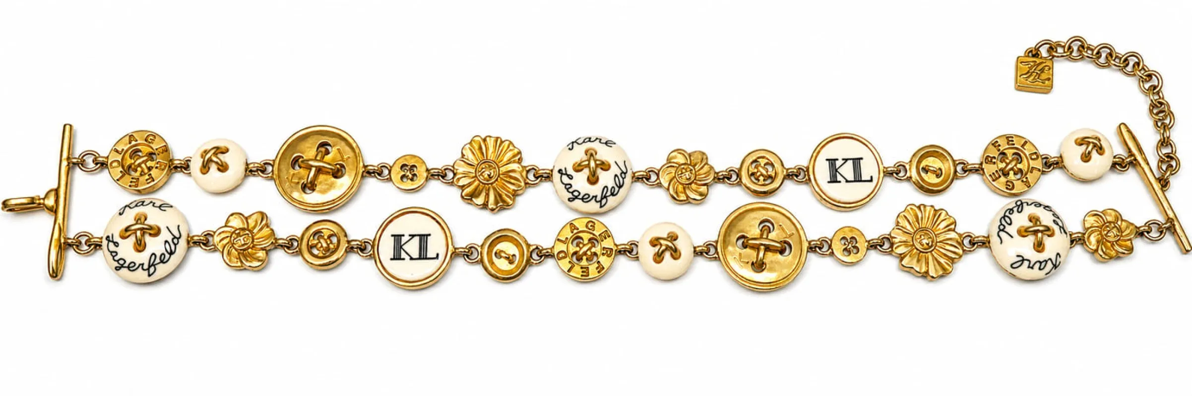 Karl Lagerfeld - Bracelet double tour doré à motifs couture made by 58 Facettes