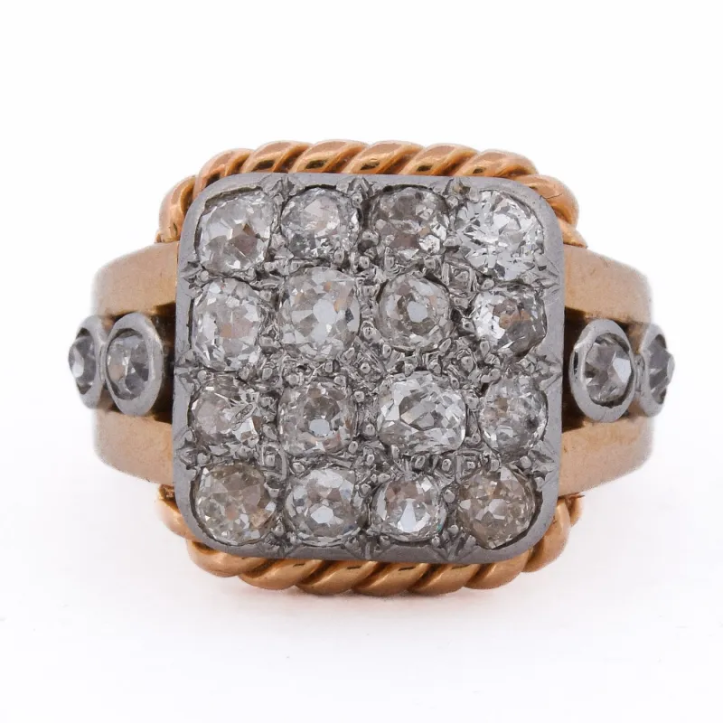 Bague Art déco en or jaune 18 ct et platine avec diamants made by 58 Facettes