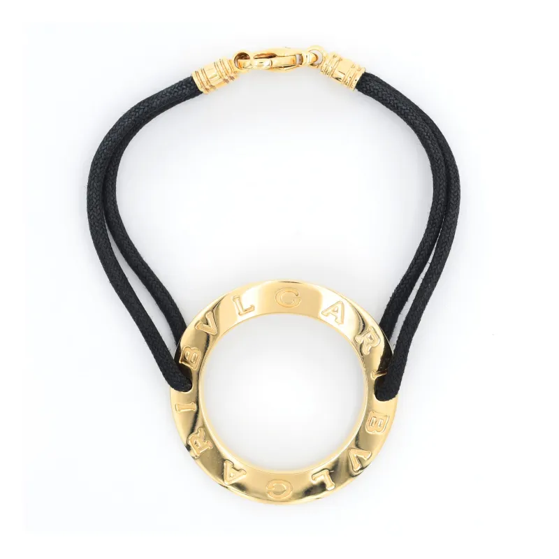 Bracelet Bulgari en or jaune avec cordon noir made by 58 Facettes
