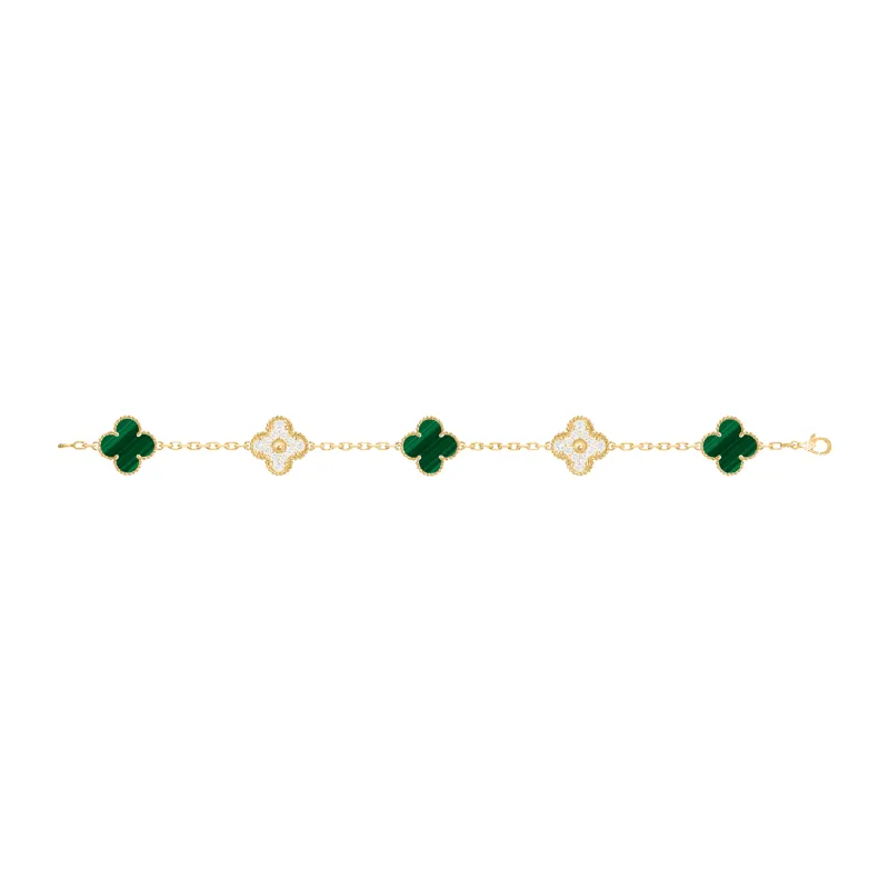 Van Cleef & Arpels Alhambra - Bracelet en or jaune 18 K malachite et diamants made by 58 Facettes