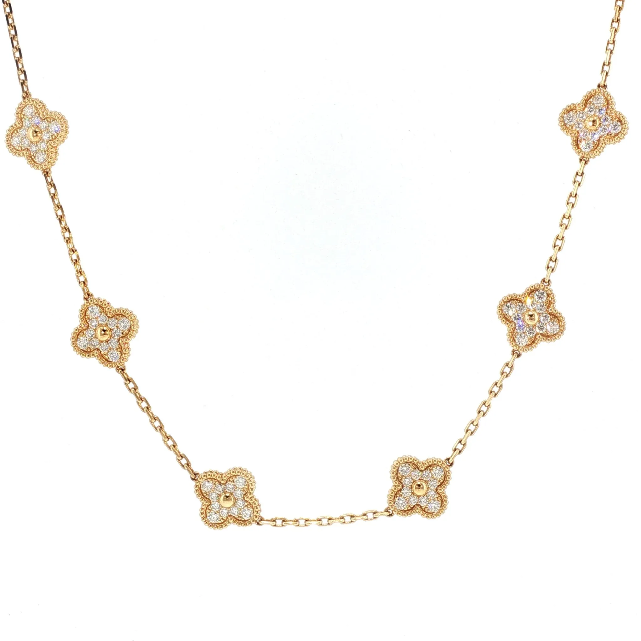 Van Cleef & Arpels Alhambra - Collier 10 motifs en or jaune et diamants sold by 58 Facettes product image thumbnail 4