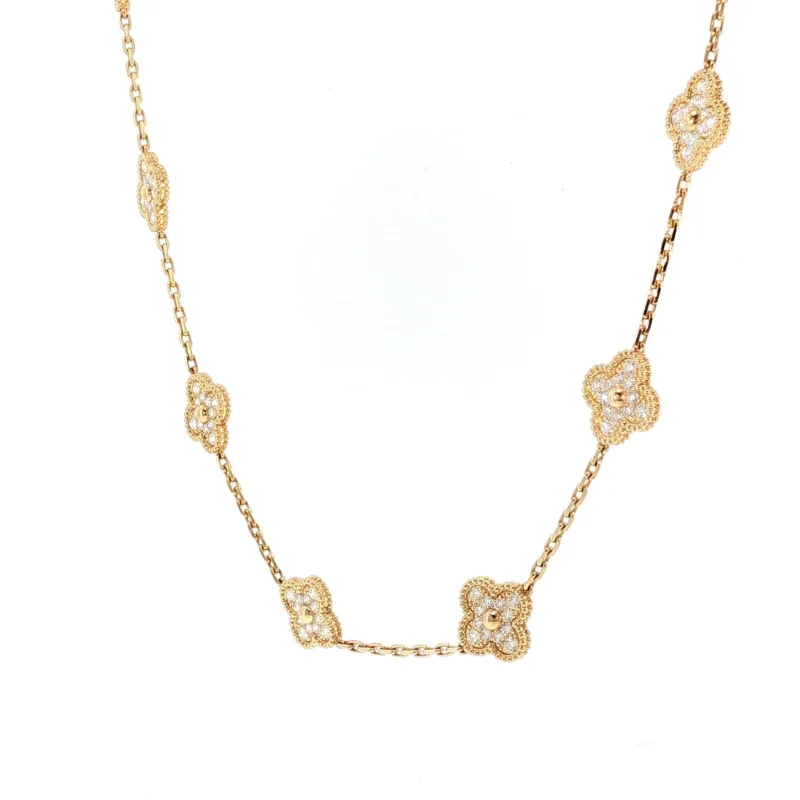 Van Cleef & Arpels Alhambra - Collier 10 motifs en or jaune et diamants made by 58 Facettes