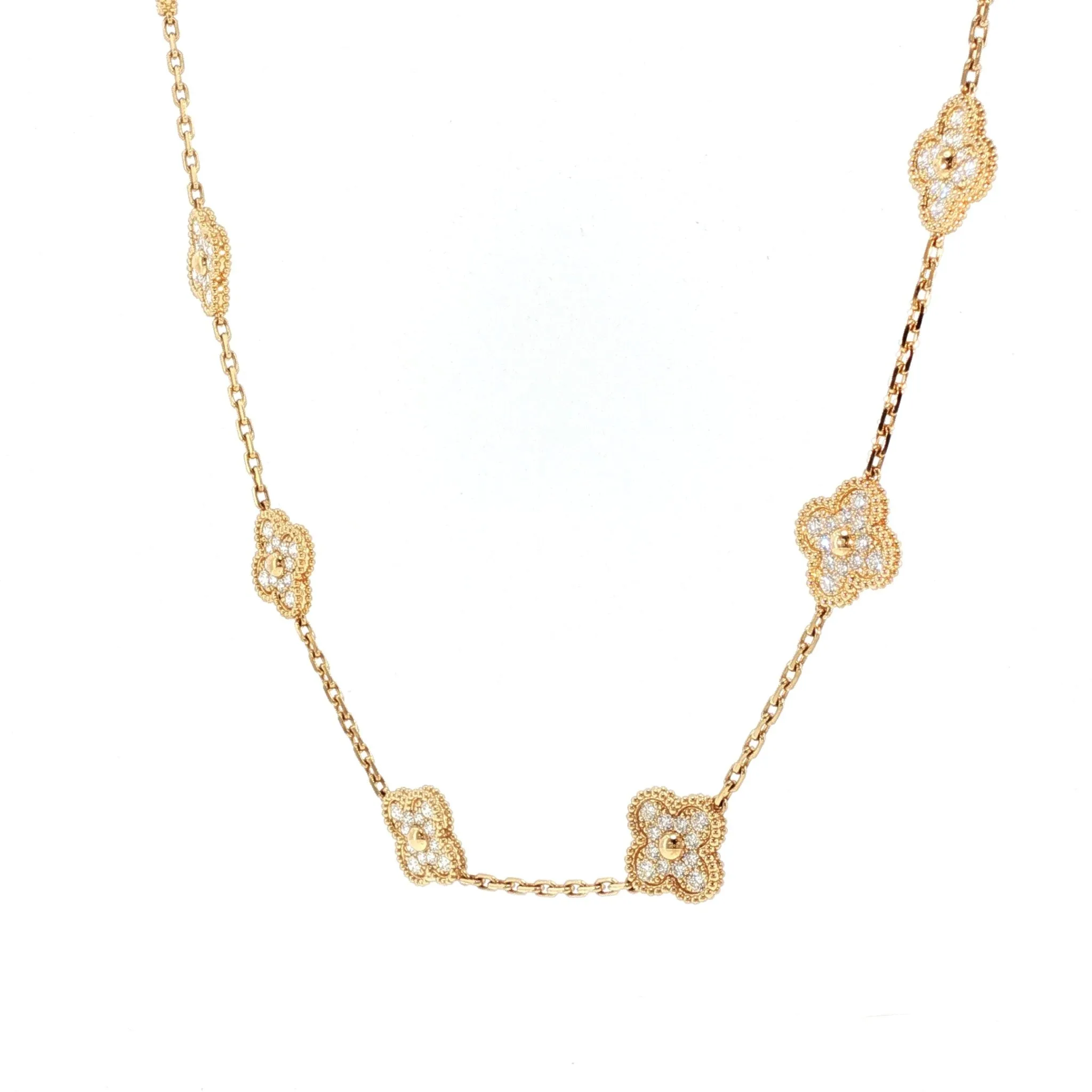 Van Cleef & Arpels Alhambra - Collier 10 motifs en or jaune et diamants sold by 58 Facettes