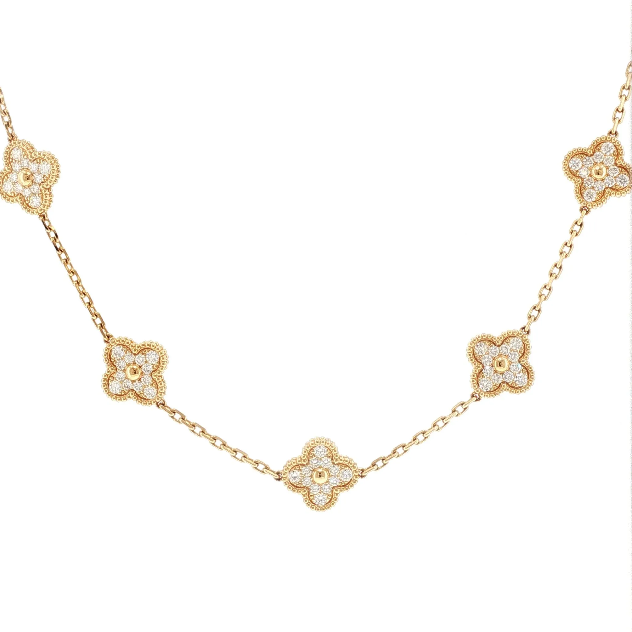 Van Cleef & Arpels Alhambra - Collier 10 motifs en or jaune et diamants sold by 58 Facettes product image thumbnail 3