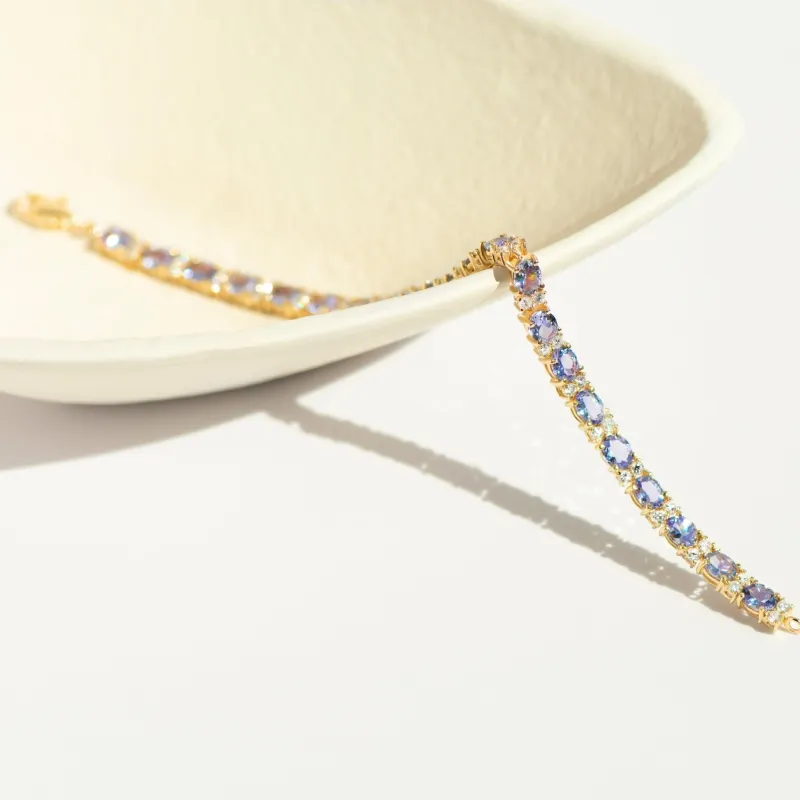 Bracelet vintage - Tansanites et diamants en or jaune 750 made by 58 Facettes