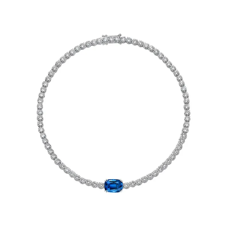 Disco - Bracelet tennis en or blanc 18K, diamants et saphir made by 58 Facettes