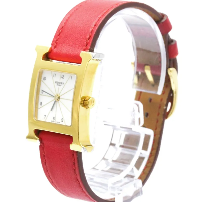 Hermès Heure H - Montre quartz en acier et cuir made by 58 Facettes