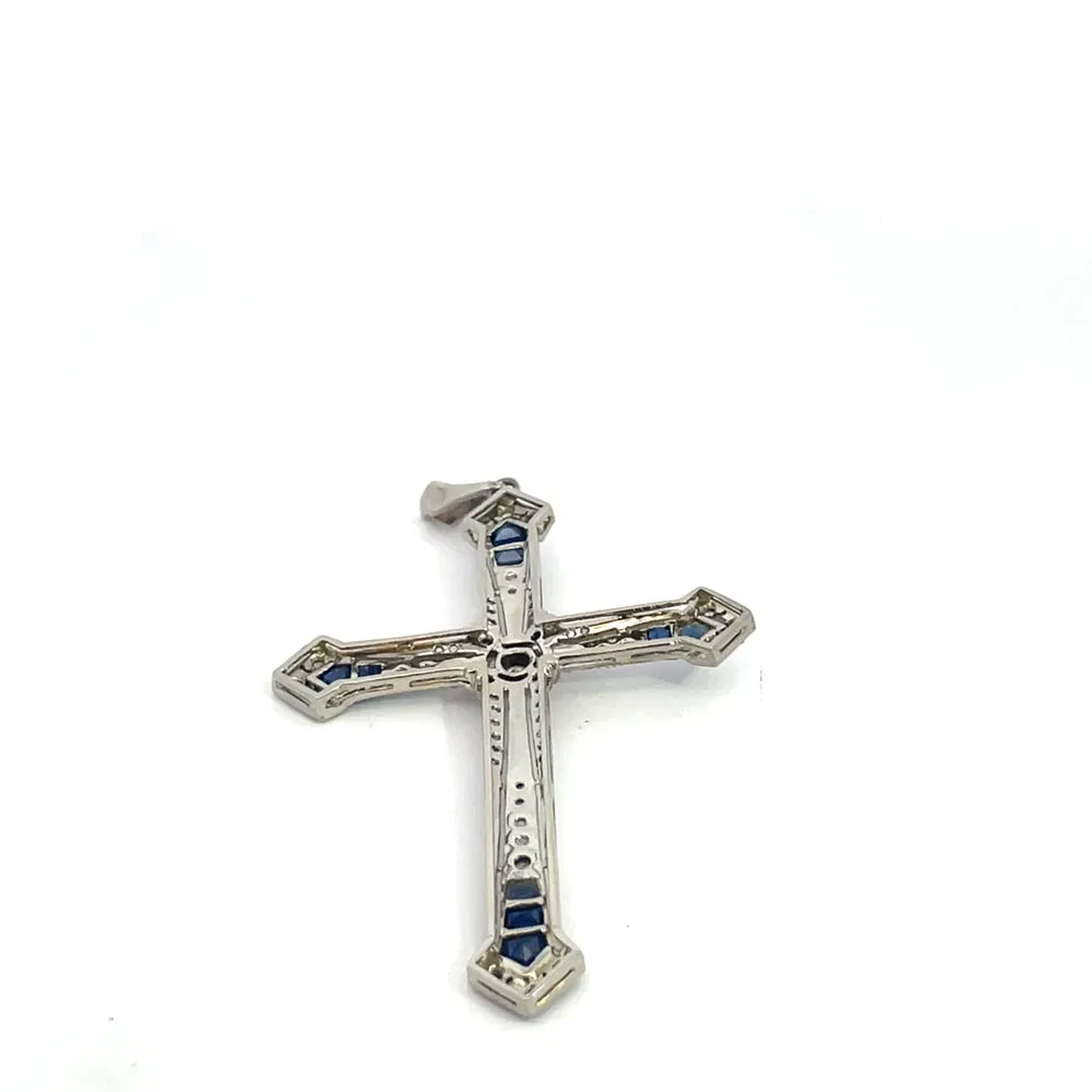 Pendentif croix en platine, saphirs et diamants sold by 58 Facettes product image thumbnail 5