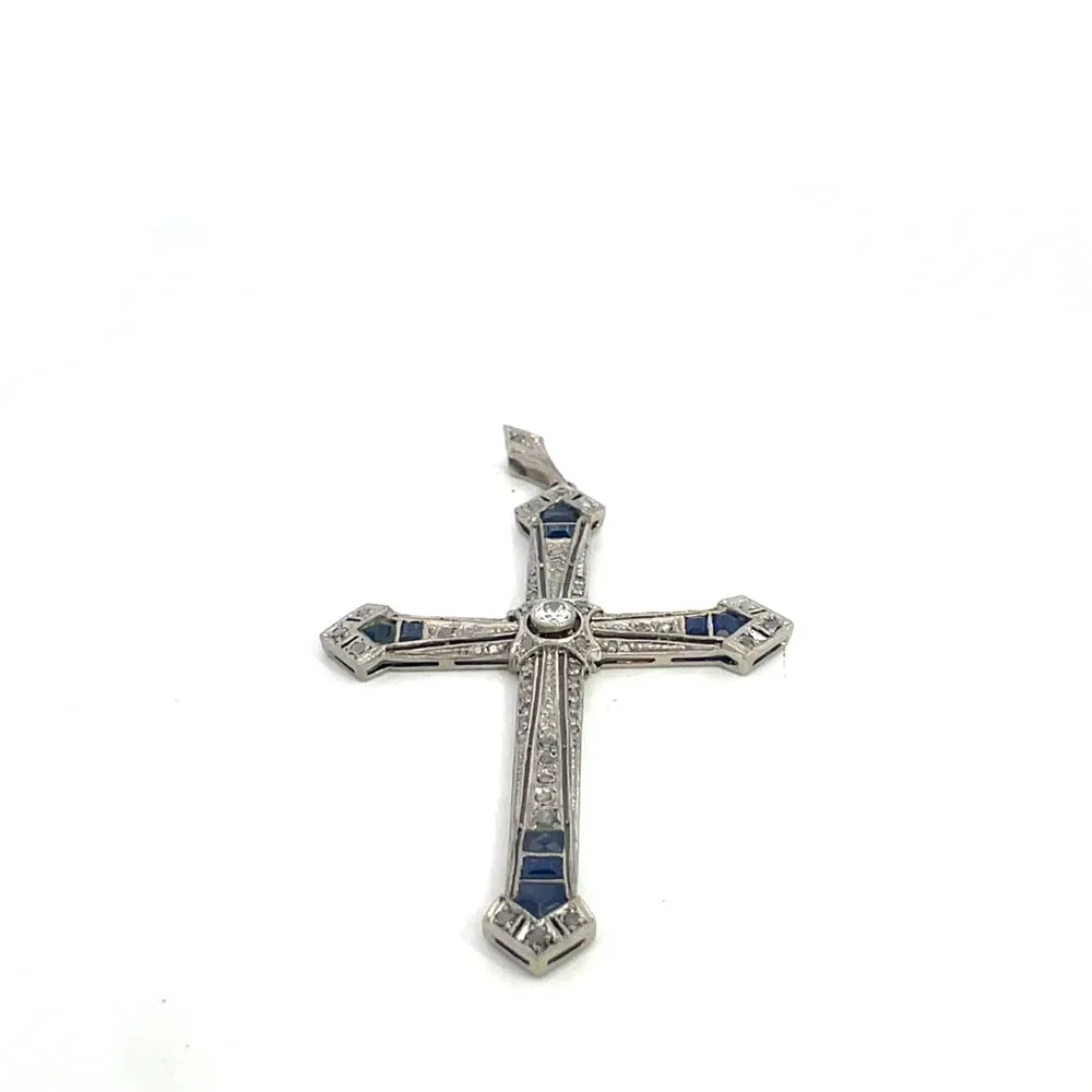 Pendentif croix en platine, saphirs et diamants sold by 58 Facettes product image thumbnail 2