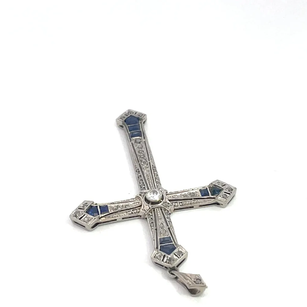 Pendentif croix en platine, saphirs et diamants sold by 58 Facettes product image thumbnail 3