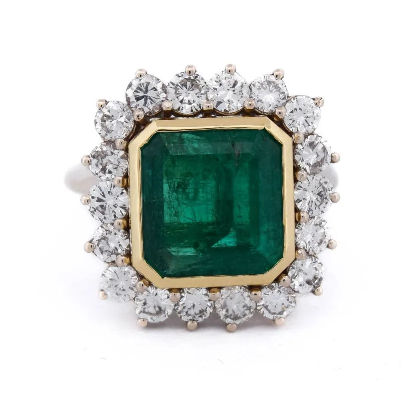 Bague vintage en or jaune 18 kt avec émeraude et diamants made by 58 Facettes