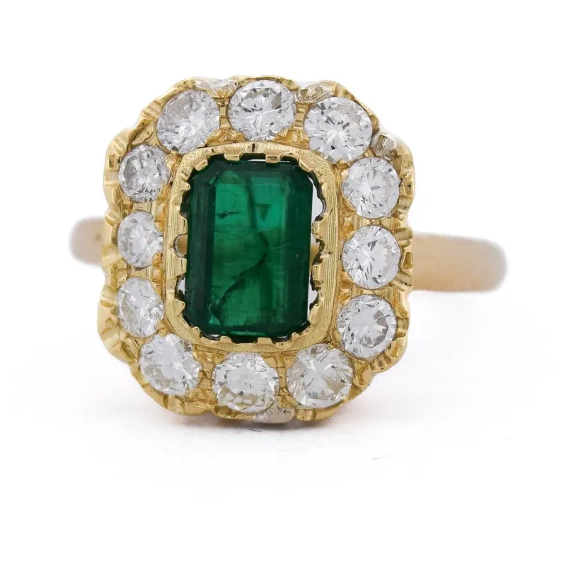 Bague vintage en or jaune 18 ct avec émeraude et diamants made by 58 Facettes