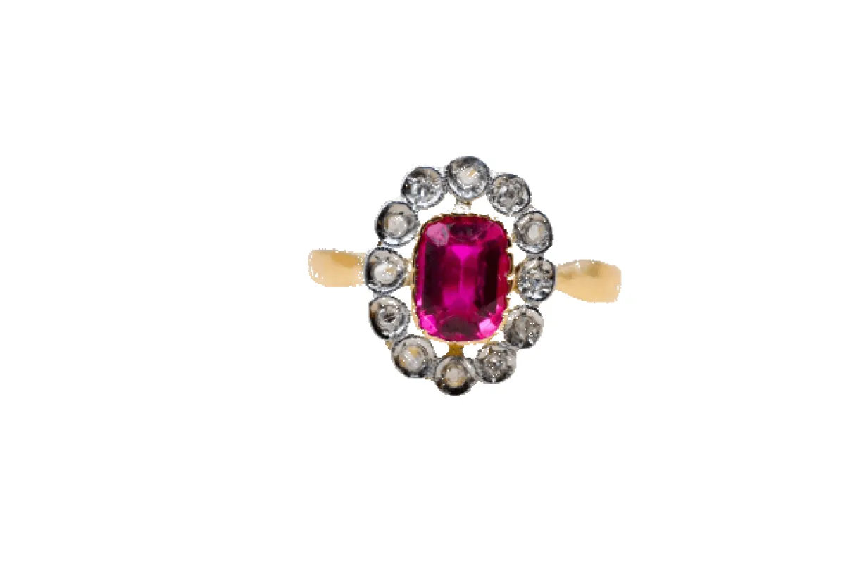 Bague fleur en or jaune et blanc 18 carats, pierre rose made by 58 Facettes