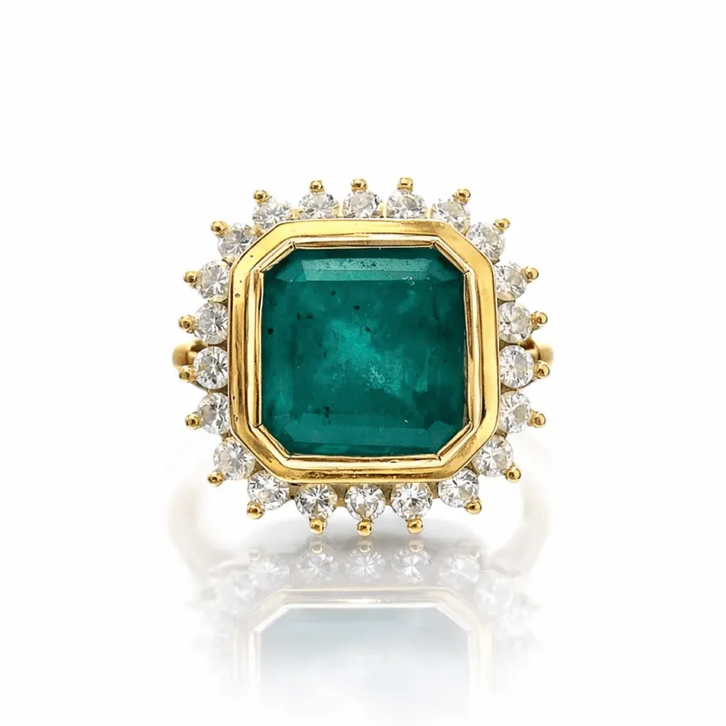 Bague en or jaune 18 ct, émeraude colombienne et diamants made by 58 Facettes