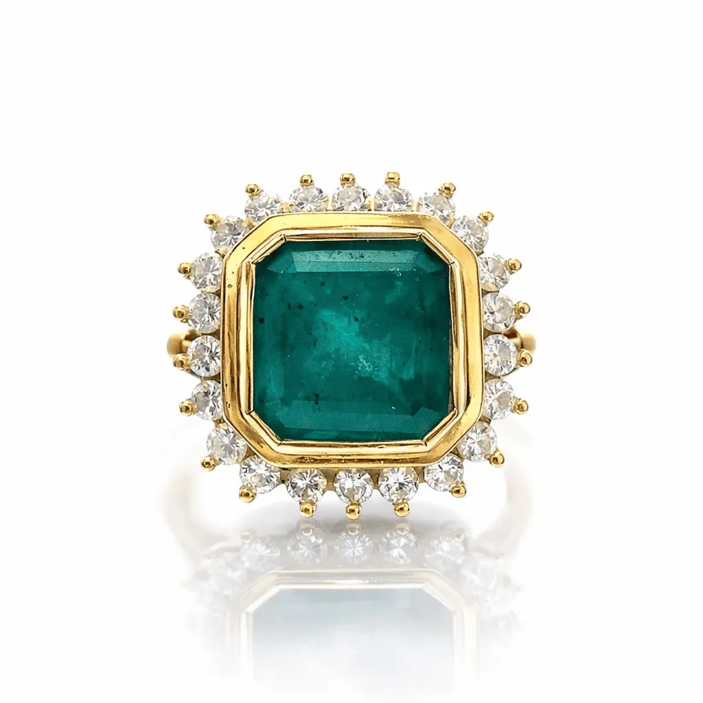 Bague en or jaune 18 ct, émeraude colombienne et diamants sold by 58 Facettes