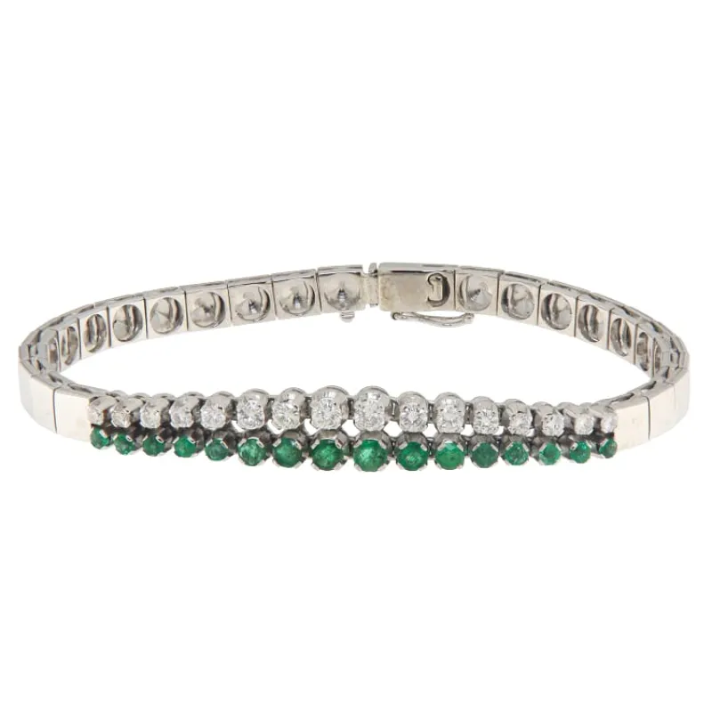Bracelet semi-rigide en or blanc, diamants et émeraudes made by 58 Facettes