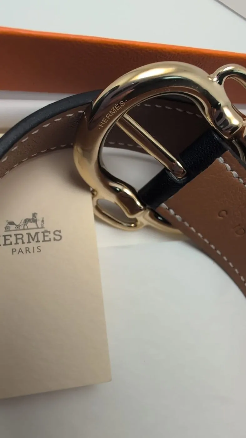 Hermès Bouclerie - Bracelet Double Tour en cuir et plaqué or sold by 58 Facettes product image thumbnail 3