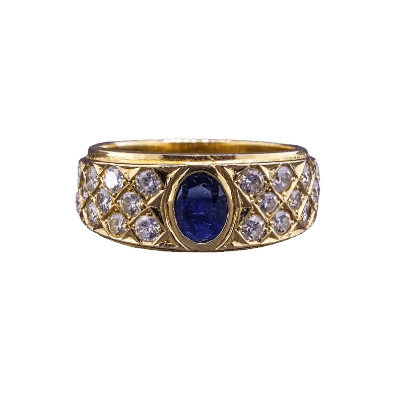 Vintage - Bague chevalière en or jaune, saphir et diamants made by 58 Facettes