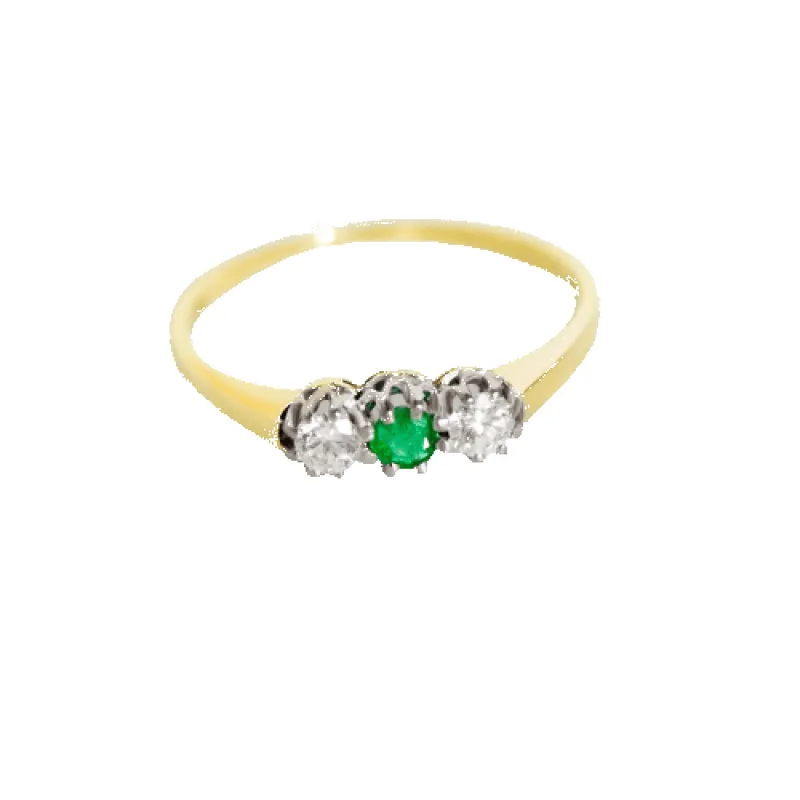 Bague vintage en or jaune 585 avec émeraude et diamants made by 58 Facettes