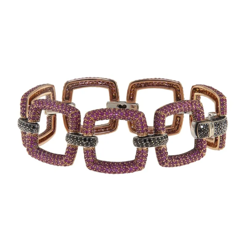 Bracelet en or rose et blanc, rubis et diamants noirs made by 58 Facettes
