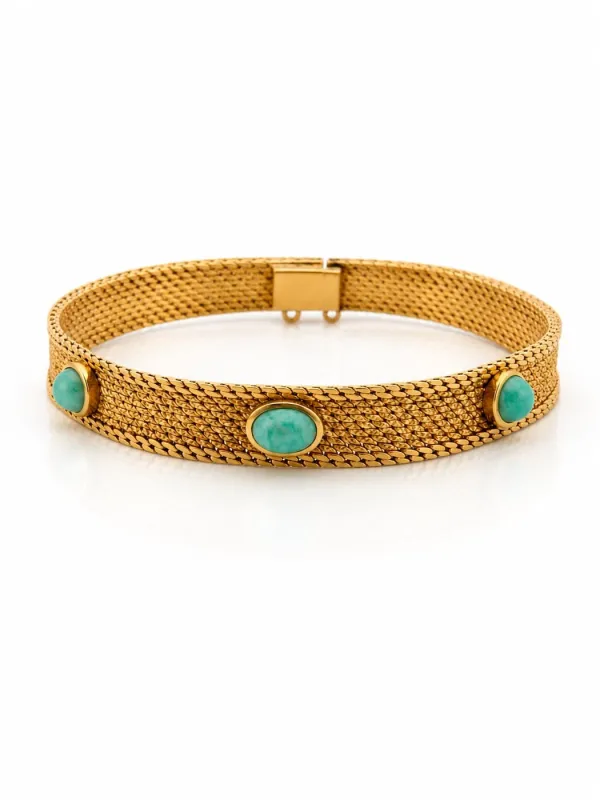 Bracelet vintage en or jaune 18 carats et turquoises cabochons made by 58 Facettes