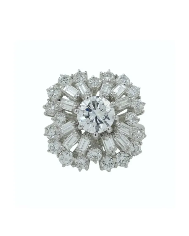 Bague en or blanc 18 kt avec diamants ronds et baguette made by 58 Facettes