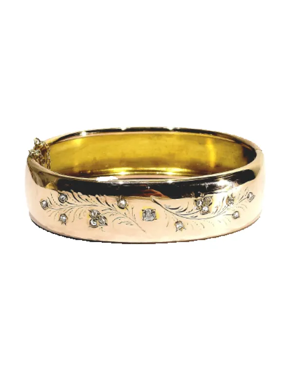 Bracelet manchette en or rose 18 carats et diamants made by 58 Facettes
