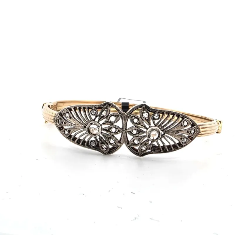 Bracelet rigide victorien en or jaune, argent et diamants made by 58 Facettes