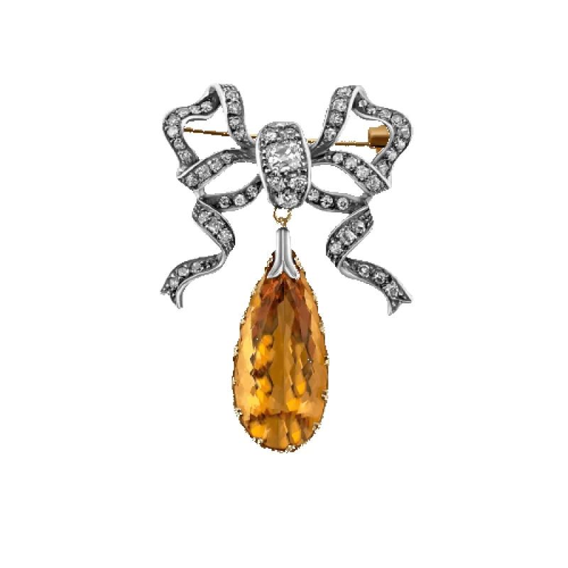 Broche-pendentif victorienne portugaise en or, argent, topaze et diamants made by 58 Facettes