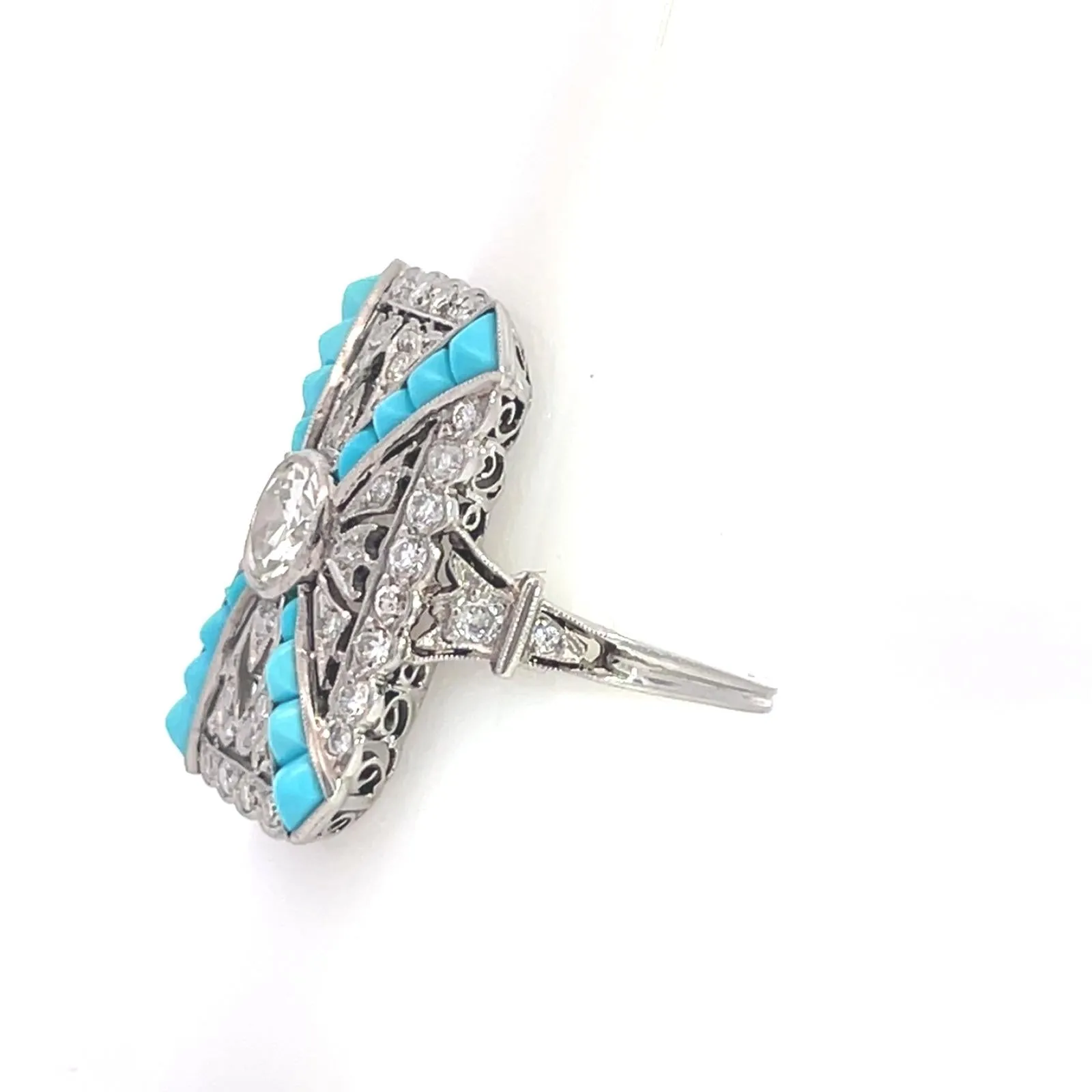 Style Art déco - Bague en platine avec diamants et turquoise sold by 58 Facettes product image thumbnail 5