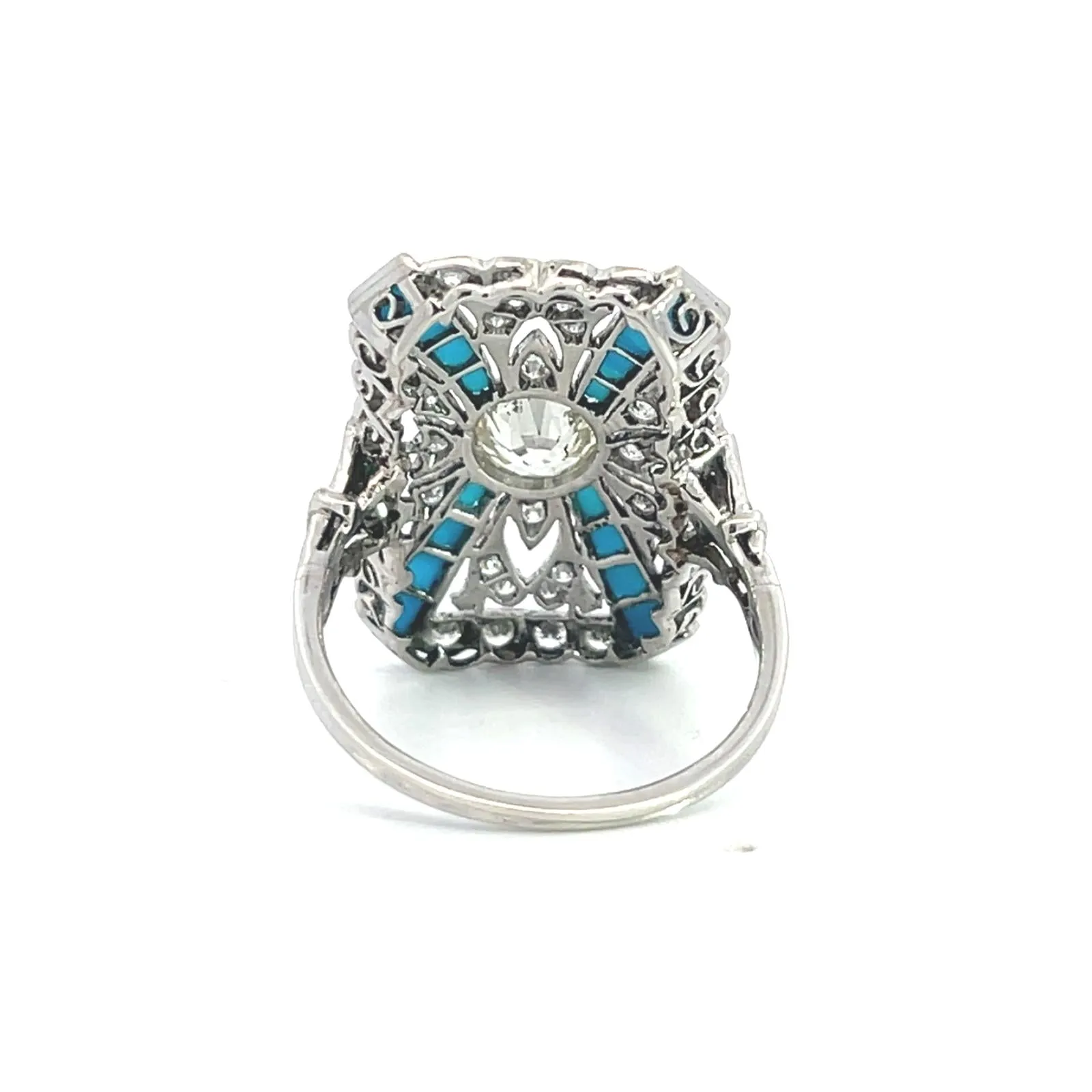 Style Art déco - Bague en platine avec diamants et turquoise sold by 58 Facettes product image thumbnail 2