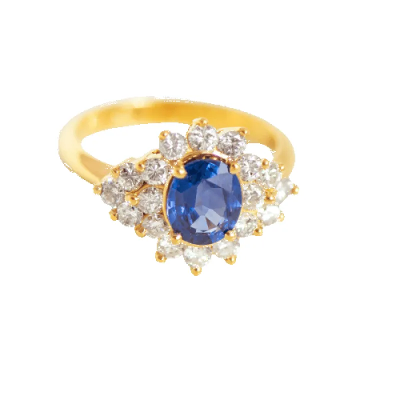 Bague en or jaune avec saphir et diamants made by 58 Facettes