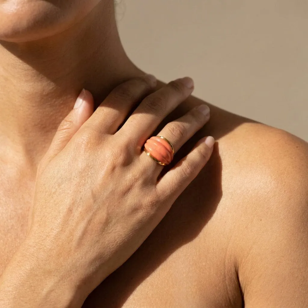 Bague en or jaune 14 carats et corail sculptural sold by 58 Facettes product image thumbnail 2