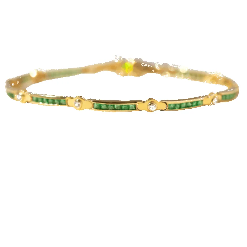 Bracelet tennis en or jaune avec émeraudes et diamants made by 58 Facettes