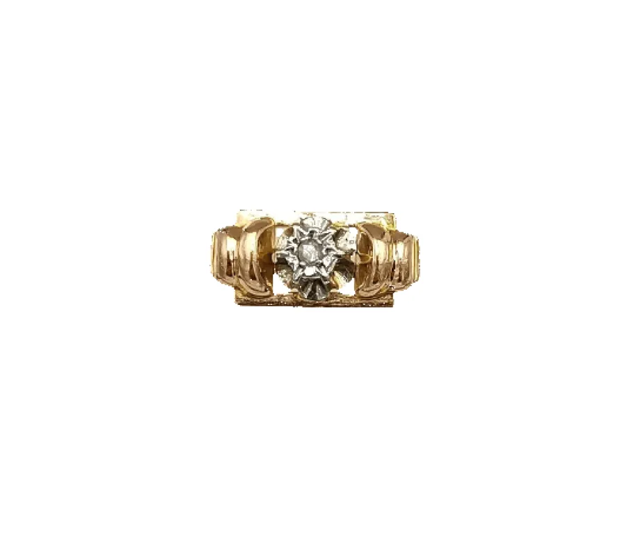 Bague tank en or 18K et platine avec diamant made by 58 Facettes