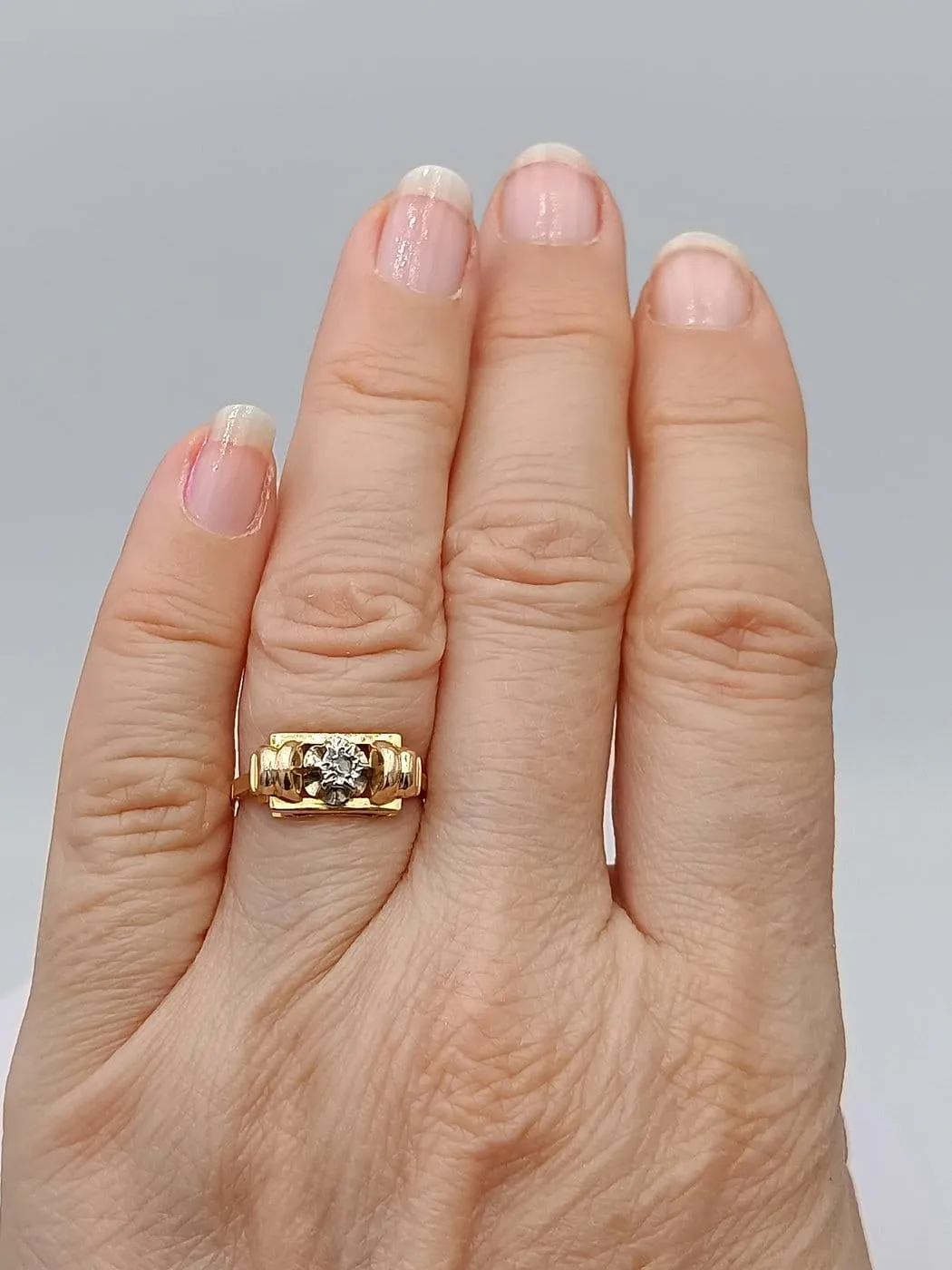 Bague tank en or 18K et platine avec diamant sold by 58 Facettes product image thumbnail 2