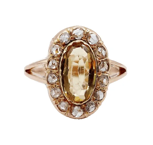 Bague antique en or rose 18k, citrine et diamants sold by 58 Facettes