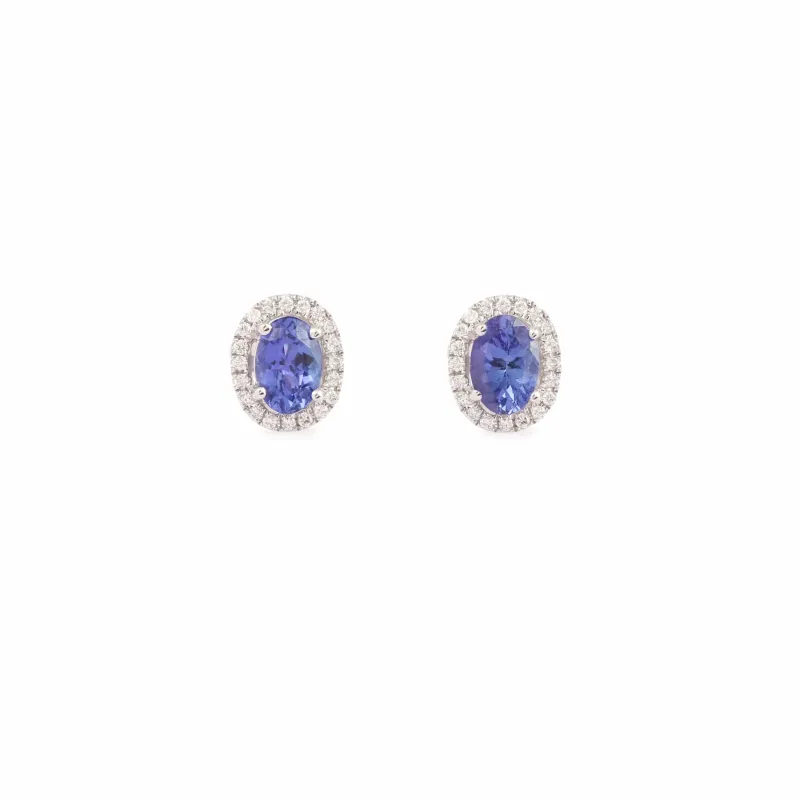 Boucles d'oreilles tanzanites et diamants en or gris made by 58 Facettes