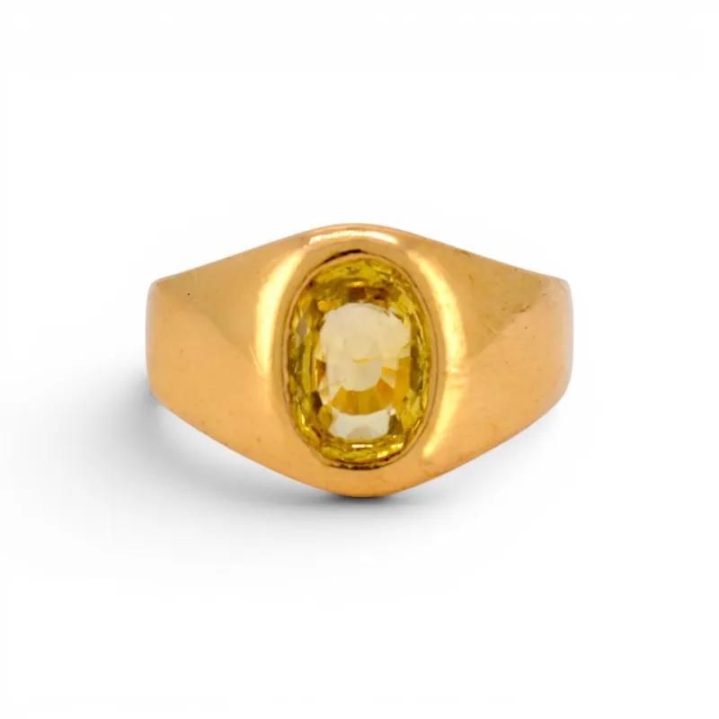 Bague chevalière vintage en or 18 ct et saphir jaune de Ceylan made by 58 Facettes