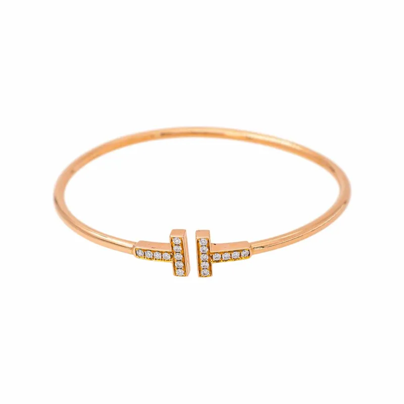 Tiffany T - Bracelet jonc en or rose et diamants made by 58 Facettes