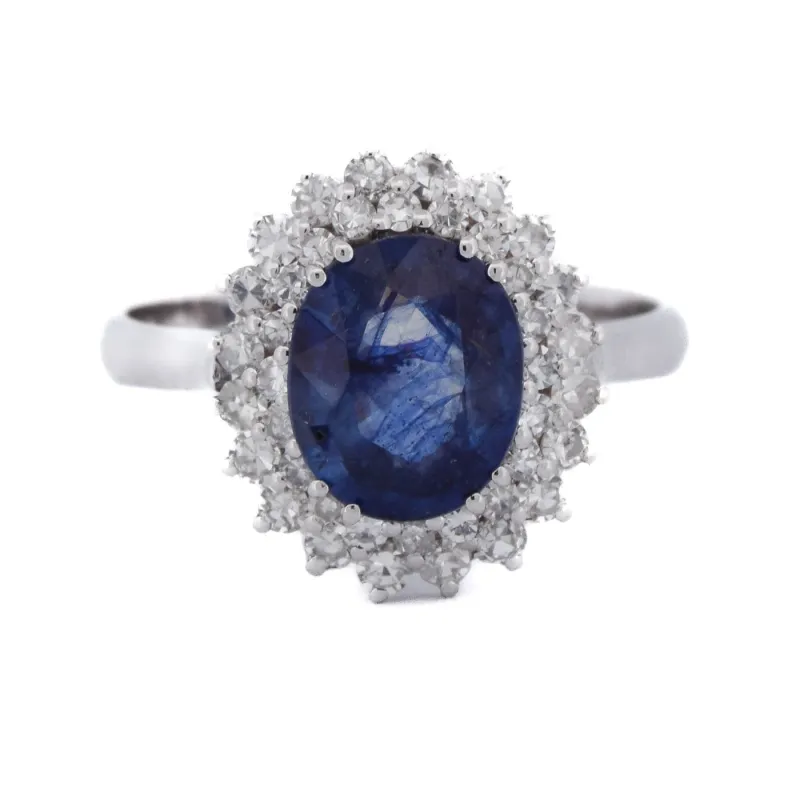 Bague en or blanc 18 kt avec saphir et diamants made by 58 Facettes