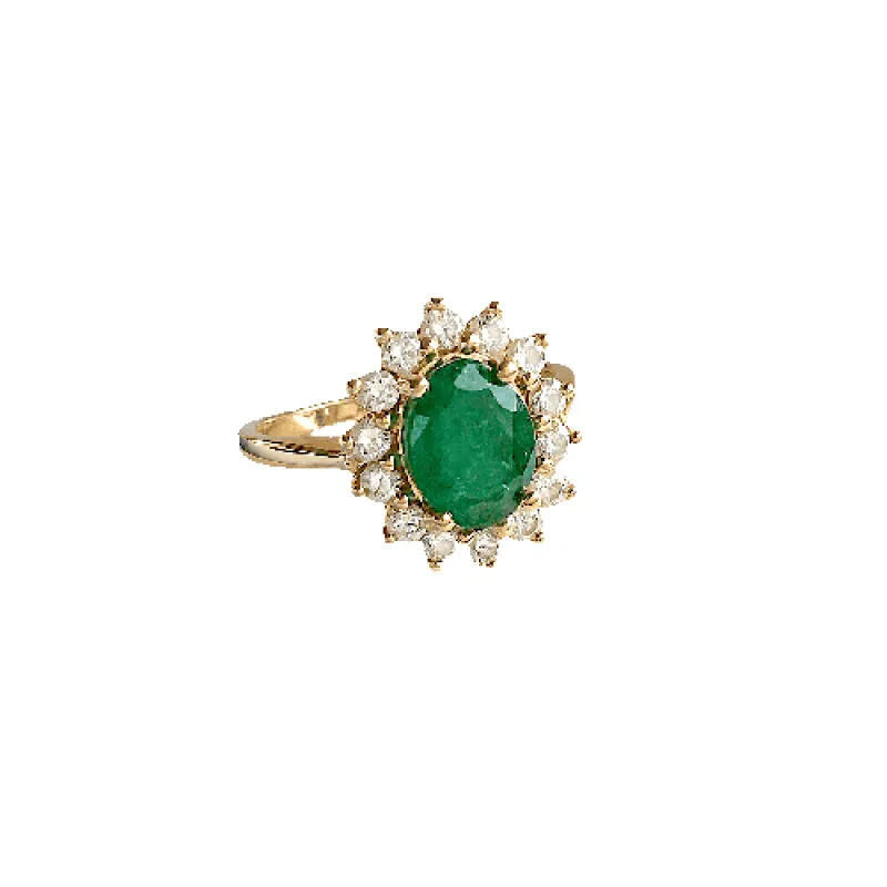 Bague marguerite en or jaune 18K, émeraude et diamants made by 58 Facettes