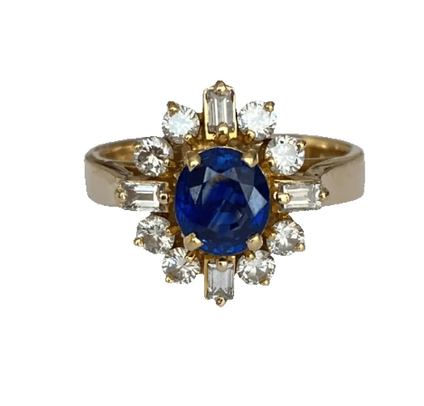 Bague en or jaune 18K avec saphir et diamants made by 58 Facettes