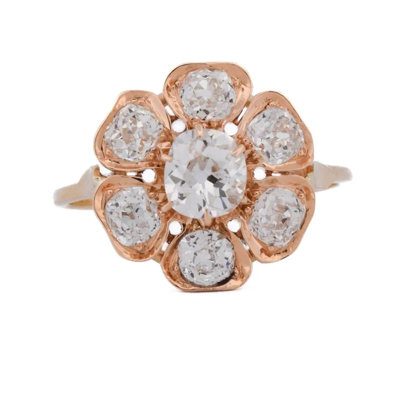 Bague ancienne marguerite en or jaune 18 ct et diamants made by 58 Facettes