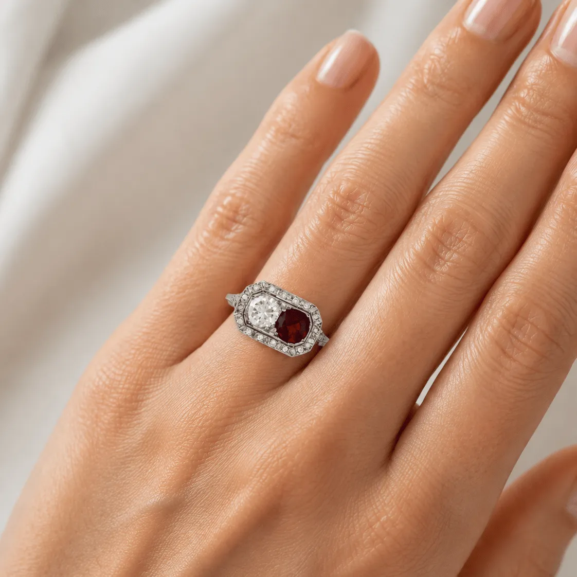 Bague Art déco en platine avec rubis et diamants sold by 58 Facettes product image thumbnail 2