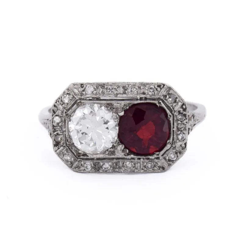 Bague Art déco en platine avec rubis et diamants made by 58 Facettes